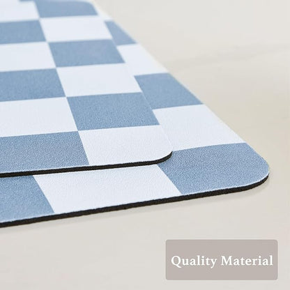 Checkered Dish Drying Mat for Kitchen Counter, Coffee Bar Station Accessories, Retro Cute Aesthetic Absorbent Coffee Mat Kitchen Drying Mat Easy Clean, Blue 12" x 19" - Image 6