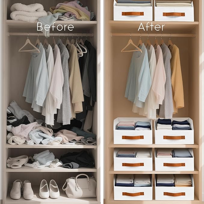 Homsorout Fabric Storage Bins for Organizing - 12 Pack Large Trapezoid Collapsible Storage Bins with Front Handle, Closet Organizers and Storage for Bedroom, Home Shelves, Small Spaces, White - Image 5