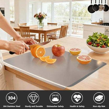 Large Stainless Steel Cutting Boards for Kitchen, Chopping Boards with Grey Non-slip Mat, Cutting Board with Counter Lip for Meat, Fruits, Vegetables, Bread,Dough(15.75" × 11.81")