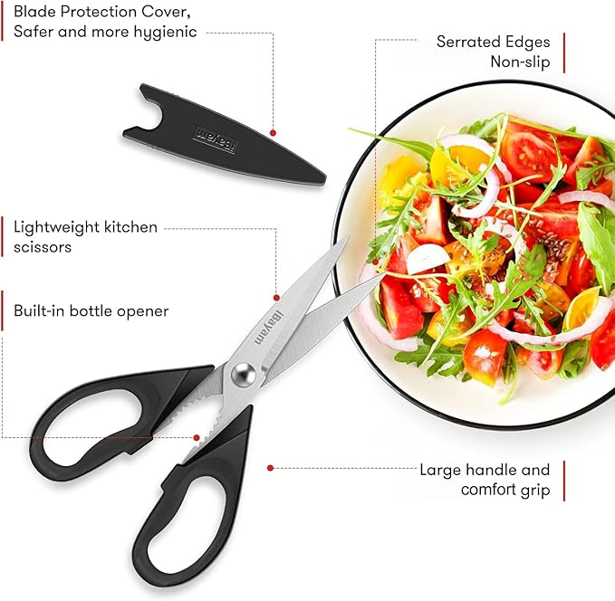 iBayam All Purpose Kitchen Shears with Protective Sheath Durable Stainless Steel Scissors, Dishwasher Safe, Soft Grip Comfort Handle - Image 2