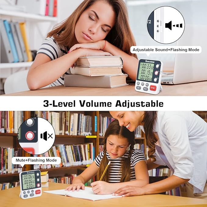Digital Dual Kitchen Timmers 3 Channels Count UP/Down Timer Cooking Timers Large Display Triple Timmer Magnetic Stopwatch Timer-timers for Classroom Kid Adjustable Volume Loud Alarm(Battery Included) - Image 2