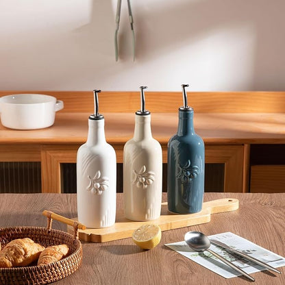 Sweejar Ceramic Olive Oil Dispenser Bottle, 17 FLOZ Oil Bottle with Spout，Porcelain Oil Dispenser for Kitchen,Cooking, Evoo, Vinegar, Soy Sauce, Pack of 1 (Fog blue) - Image 5