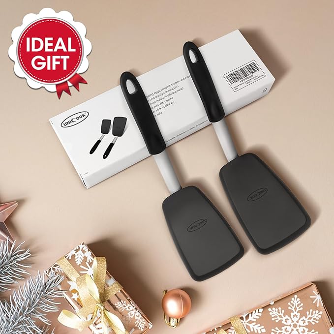 Unicook 4 Pack Flexible Silicone Spatula, Turner, 600F Heat Resistant, Ideal for Flipping Eggs, Burgers, Crepes and More, Black - Image 7