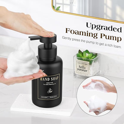Luxspire Foaming Soap Dispenser, Glass Foam Pump Soap Dispenser, Non-Slip Hand Soap Bottle with 5 Waterproof Labels, 15 Oz Refillable Liquid Soap Bottle for Bathroom & Kitchen, Black+White, 2 Pack