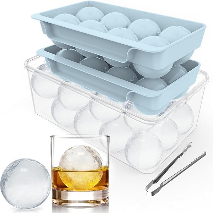 Large Ice Ball Maker Mold, 2.5" Round Ice Cube Mold for Whiskey Bourbon Cocktail, 8 Balls, Sphere Ice Mold, Big Ice Cube Tray with Container and Tongs, Easy to Fill & Release by Unigul