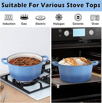 TeamFar 6QT Dutch Oven with Lid, Enameled Nonstick Cast Iron Dutch Oven Cooking Pot for Stewing Baking Braising, Various Stoves & Oven Safe, Toxic Free & Solid, Dual Handles & Easy Cleanup - Blue - Image 7