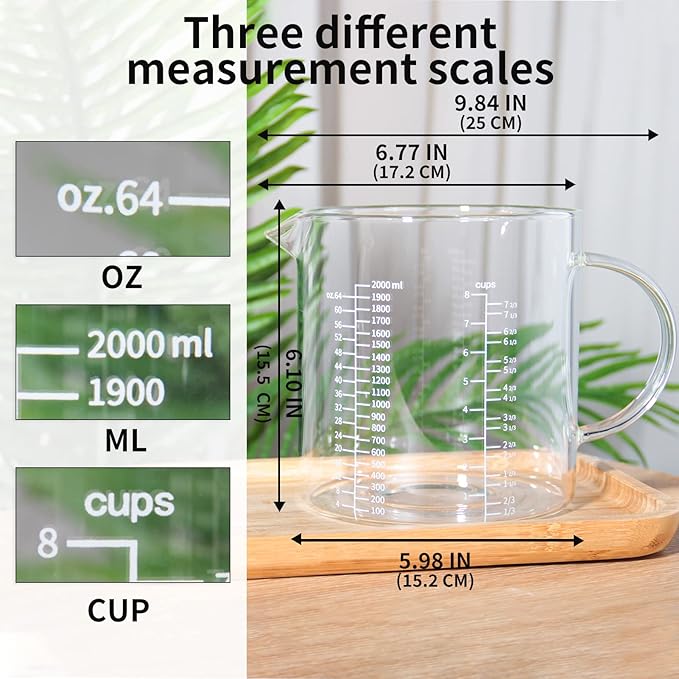 77L Glass Measuring Cup, [Insulated handle, V-Shaped Spout], High Borosilicate Glass Measuring Cup for Kitchen or Restaurant, Easy To Read, 2000 ML (2 Liter, 8 Cup) - Image 5