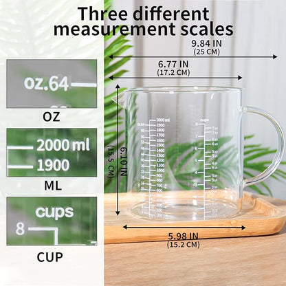 77L Glass Measuring Cup, [Insulated handle, V-Shaped Spout], High Borosilicate Glass Measuring Cup for Kitchen or Restaurant, Easy To Read, 2000 ML (2 Liter, 8 Cup) - Image 5