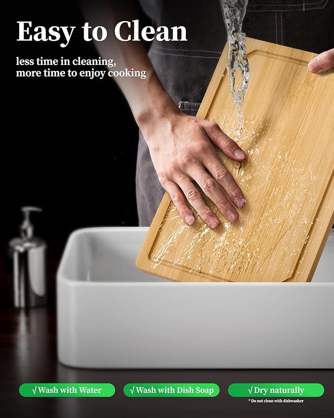 Kitsure Bamboo Cutting Board - Multi-Sizes Wooden Cutting Boards for Kitchen, Convenient Kitchen Essentials with Deep Juice Grooves， Cutting Board for Chopping & Serving, Large, Natural - Image 7