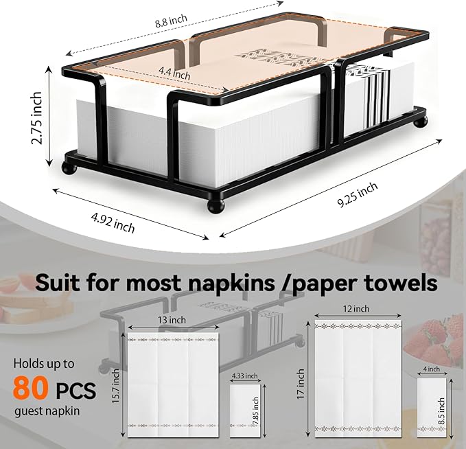 Bathroom Napkin Holder Bathroom Paper Towel Holder Bathroom Guest Towel Holder Tray for Bathroom Napkin Holder Guest Towels Disposable, Bathroom, Kitchen Dinning Table.Black