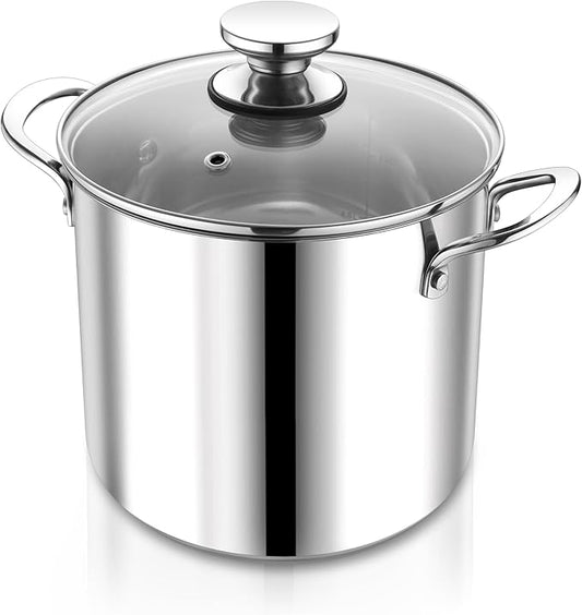 P&P CHEF 8 Quart Stainless Steel Stock Pot with Lid, Large Stockpot for Cooking Pasta Soup, Cookware for Induction Gas Electric Stoves, Visible Lid & Measuring Markings, Dishwasher Safe by PPCHEF