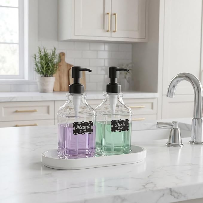 JASAI 2Pack Glass Soap Dispenser with Black Rust Proof Pump, Refillable Dish Soap Dispenser with for Kitchen and Bathroom. - Image 6