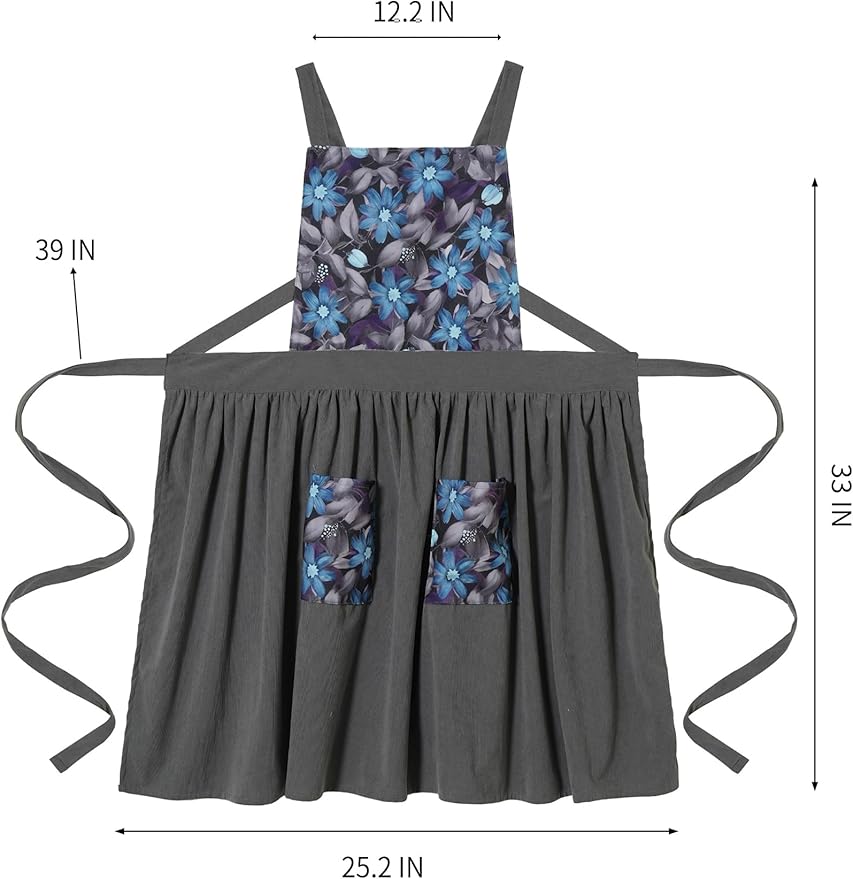 Pinknoke Vintage Pinafore Apron Dress for Women with Pockets Cute Floral Chef Aprons for Kitchen Cooking Baking Gardening - Image 6