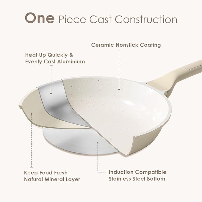 SENSARTE Ceramic Frying Pan Nonstick 9.5-Inch, Healthy Non Toxic Skillet, Induction Compatible Omelet Pan with Heat Resistant Handle, PFAS-Free, Cream White - Image 5