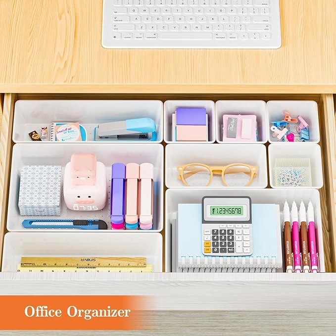 SpaceHacks 25 PCS Plastic Drawer Organizer Set, 4-Size Versatile Organizer Trays & Storage Bins for Makeup, Jewelry, and Gadgets in Bathroom, Bedroom and Office, White - Image 7