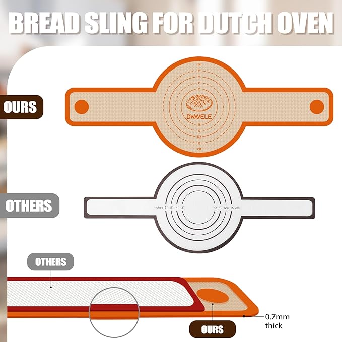 Silicone Bread Sling for Dutch Oven, Non-Stick & Easy to Clean Baking Mat Set, 2 Pcs Reusable Bread Sling for Sourdough Tools ＆ Accessories - Image 6