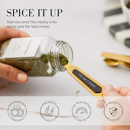 Gold Magnetic Measuring Spoons with Leveler - Featuring 8-Piece Upgraded Style, Dual-Sided, Stackable, Stainless Steel Gold Measuring Spoons Set - Fits in Spice Jars, Luxury Kitchen Accessories - Image 3