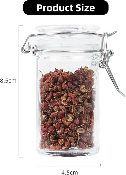 2.3 oz Small Glass Stash Jars with Labels, 12 Pack Mini Spice jars with Airtight Seal, Empty Spice Bottles with Silicone Rubber Gasket for Herb Tea Seasoning Storage