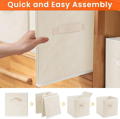 Criusia Storage Cubes - 11 Inch Heavy Duty Fabric Storage Bins for Shelves Closet Cube Organizer - 8 Pack Collapsible Cube Storage Bins Baskets for Clothes Blankets Toys - Nursery Organization (Beige) - Image 7
