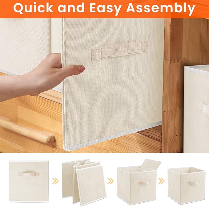 Criusia Large Storage Cubes - 13 Inch Heavy Duty Fabric Storage Bins for Shelves Closet, Cube Organizer - 8 Pack Collapsible Cube Storage Bins Baskets for Organizing Clothes Blankets Toys (Beige) - Image 7