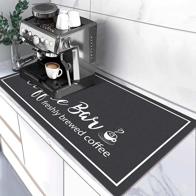 Findosom Dish Drying Mat, 17"x 32" Super Absorbent & Hide Stain Coffee Mat, Cuttable Drying Mat for Kitchen Counter, Coffee Bar Accessories, Under Dish Rack, Coffee Maker, Espresso Machine, Black - Image 6