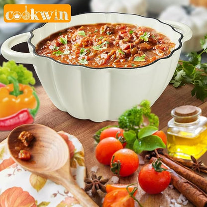 Pumpkin Cast Iron Dutch Oven with Lid, 4.5QT Heavy-Duty Enameled Pot with Dual Handles, Serves 3-5, Oven Safe for Bread Baking, Braising, Cooking and Family Gifts, White