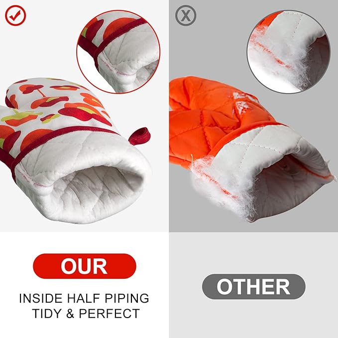 Oven Mitts and Potholders Dish Towles Set 100% Cotton for Perfect for Gifting, Baking, and Everyday Cooking Durable Heat Resistant for Kitchen and Machine Washable (3-Piece Red Flower) - Image 3