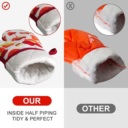 Oven Mitts and Potholders Dish Towles Set 100% Cotton for Perfect for Gifting, Baking, and Everyday Cooking Durable Heat Resistant for Kitchen and Machine Washable (3-Piece Red Flower) - Image 3