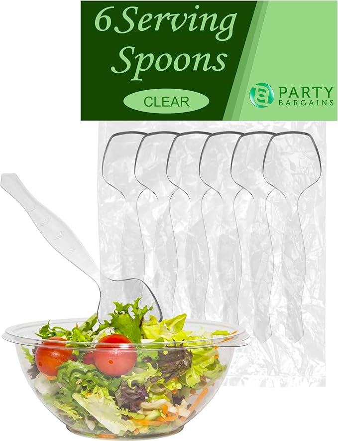 PARTY BARGAINS Disposable Clear Plastic Serving Spoons 8.75″ – Heavy-Duty Clear Plastic Spoons for Parties, Catering, Weddings, Events – 6 Count