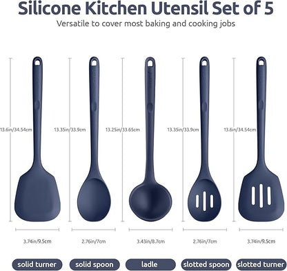 Silicone Kitchen Cooking Utensil Set: U-Taste High Heat Resistant 13.6in Kitchen Gadgets, BPA Free Non Stick Rubber Cook Accessories For Stir Frying, Serving, Basting, Mixing (5 Pieces, Midnight Blue) - Image 2