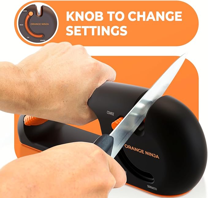 Orange Ninja 4-Stage Knife Sharpener & Serrated Knife Sharpener– Repairs, Sharpens & Polishes Blades with Ergonomic Non-Slip Grip - Image 3