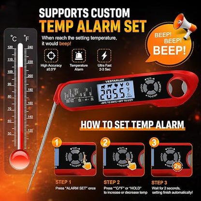 Digital Instant Read Meat Thermometer Waterproof Kitchen Food Cooking Thermometer Dual Probes Backlight, Alarm, °F/°C for BBQ Grill Smoker Steak Turkey Frying Baking Oven Water Oil