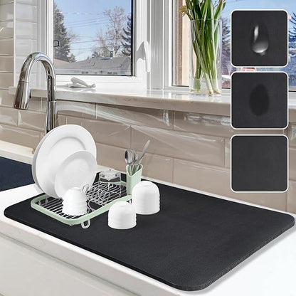 Dish Drying Mat for Kitchen Counter, 16"x24" Dish Drying Pad with Non-slip Rubber Backed, Hide Stain Anti Absorbent for Kitchen Counter, Drying Mat for Coffee Machine Dish Rack (Black) by Etomiel
