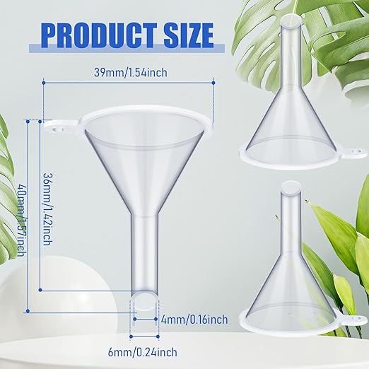 Hoolerry 100 Pcs Small Funnel for Filling Small Bottles Clear Plastic Mini Funnels for Lab Bottles Essential Oils Sand Art Bottle Skin Products Perfumes Spices (1.22 '') - Image 2