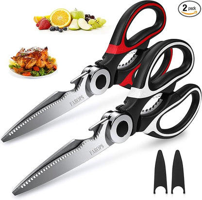 Kitchen Scissor For General Use 2-Packs,Heavy Duty Kitchen Raptor Meat Shears,Dishwasher Safe Cooking Scissors,Stainless Steel Multi-function Scissors For Food,Chicken,Poultry,Fish,Herbs by FAROPS