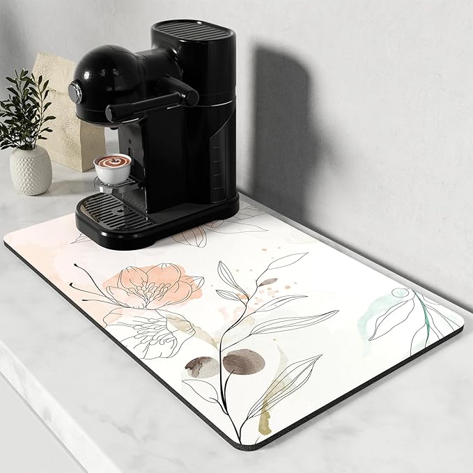 Rnivvi Coffee Mat, 12" x 19" Cute Coffee Bar Mats for Espresso Machine Station Accessories and Organizer, Hide Stain Rubber Backed Absorbent Dish Drying Pad for Kitchen Counter, Watercolor Flowers by Rnivvi