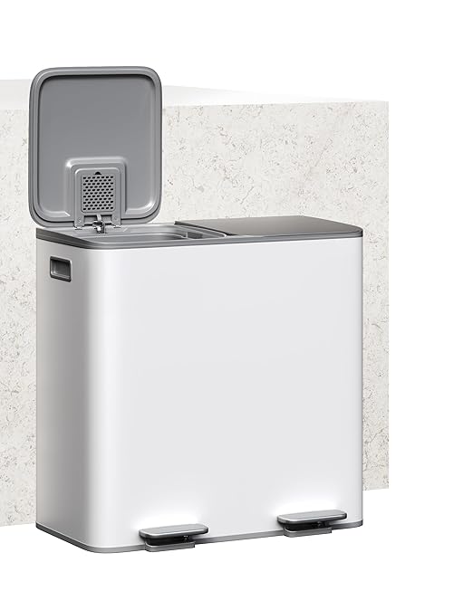 Garvee Trash Can, 2 x 10.6 gal (2 x 40 L) Garbage Can for Kitchen Dual Compartment Recycling Kitchen Step Trash Bin, Stainless Steel Trash and Recycle Bin Combo with Soft-Close Lid,Grayish-White - Image 5