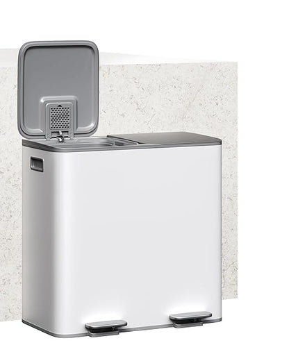 Garvee Trash Can, 2 x 10.6 gal (2 x 40 L) Garbage Can for Kitchen Dual Compartment Recycling Kitchen Step Trash Bin, Stainless Steel Trash and Recycle Bin Combo with Soft-Close Lid,Grayish-White - Image 5