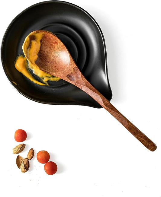 LAUCHUH Spoon Rest for Stove Top, 5 inch Large Cooking Spoon Holder for Kitchen Countertop Ceramic Ladle Holder for Spatula, Tong, Heat-Resistant, Farmhouse Kitchen Decor for Mother‘s Day, Black
