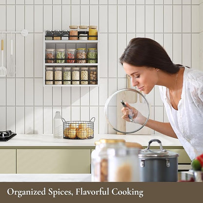 3 Tier Wooden Spice Rack, Seasoning Jars Rack Shelf Spice Organizer for Countertop or Wall Mount, Vertical Spice Holder for Kitchen Counter, Cabinet, Pantry, White - Image 8
