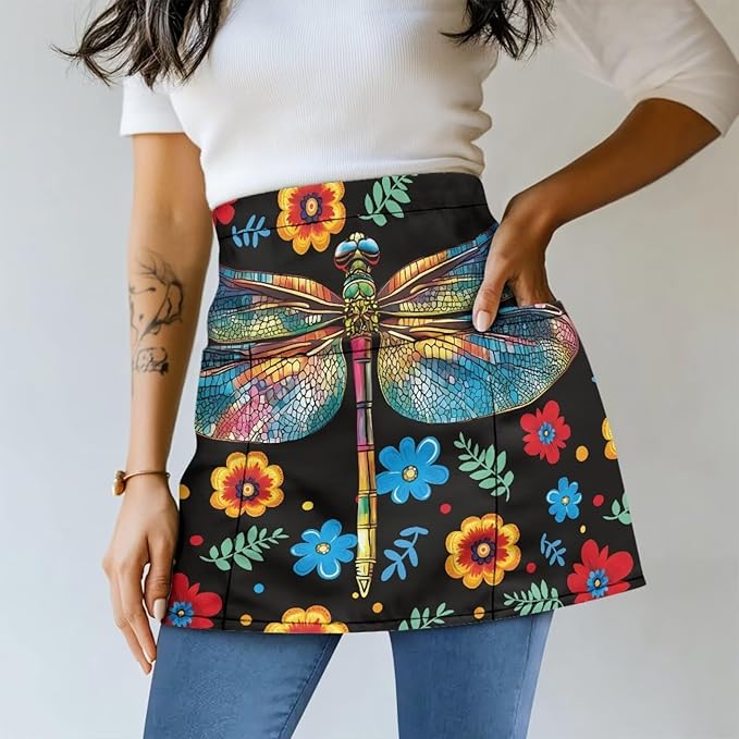 Server Apron with 3 Pockets, Waterproof Oil Waitress Waiter Half Apron for Restaurant Hotel Kitchen Cafe