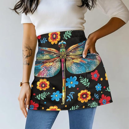 Server Apron with 3 Pockets, Waterproof Oil Waitress Waiter Half Apron for Restaurant Hotel Kitchen Cafe
