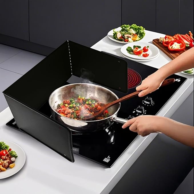 Large 3 Sided Splatter Guard for Frying Stove Top,Oil Splash Guard Cooking for Stove,Non Stick Foldable Splatter Screen for Stove Top (Black) - Image 7