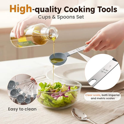 16PCS Measuring Cups and Spoons Set, Measuring Spoon Set with Metric and US Measurements, Fits for Measuring Dry and Liquid (Grey) - Image 6