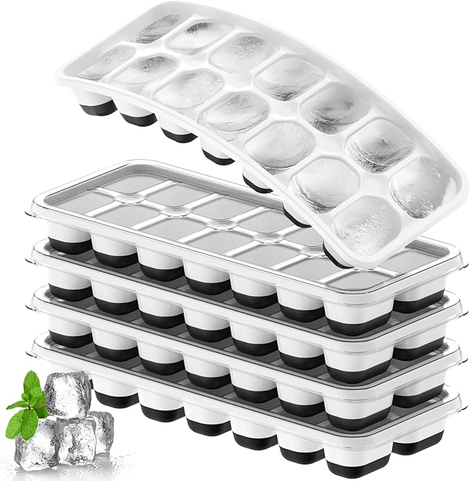 Ice Cube Tray 5 Pack, Stackable Silicone Ice Cube Trays with Lid– Easy Release Reusable Ice Tray, BPA-Free Rectangular Ice Cube Mold Set for Cocktails, Coffee, Whiskey & Drinks- Black by Tohsssik