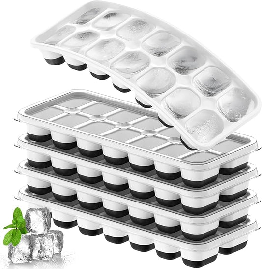 Ice Cube Tray 5 Pack, Stackable Silicone Ice Cube Trays with Lid– Easy Release Reusable Ice Tray, BPA-Free Rectangular Ice Cube Mold Set for Cocktails, Coffee, Whiskey & Drinks- Black by Tohsssik