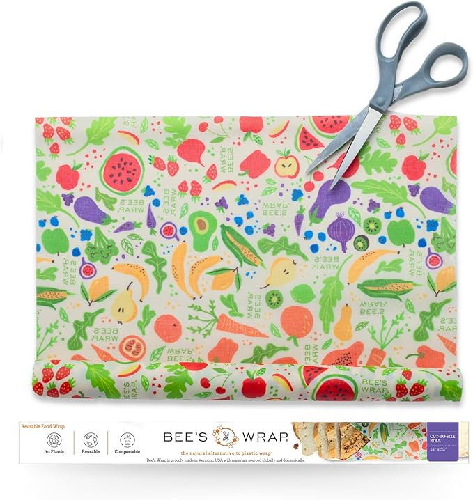 Bee's Wrap Beeswax Wraps for Food - Cut to Size 14x52" Beeswax Wrap Roll - Plastic Free Made in USA Reusable Natural Food Wrap - Garden Party by BeesWrap