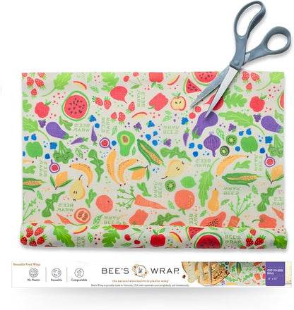 Bee's Wrap Beeswax Wraps for Food - Cut to Size 14x52" Beeswax Wrap Roll - Plastic Free Made in USA Reusable Natural Food Wrap - Garden Party by BeesWrap
