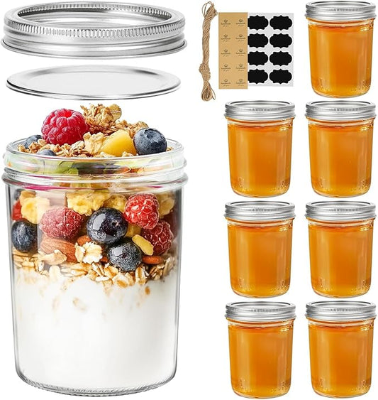 ComSaf Wide Mouth Mason Jars 16oz - 8 Pack, Pint Mason Jars with Lids and Seal Bands, Glass Canning Jars for Pickling, Jam, Jelly, Honey, Salad, Desert, Shower Wedding Favors, DIY Candles Decor by ComSaf