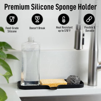 Zulay Kitchen Large Silicone Sponge Holder (12x4) – Flexible Sink Organizer Tray for Kitchen & Bathroom – Multipurpose Soap Dish for Sponges, Makeup, Trinkets & More (Black) - Image 2